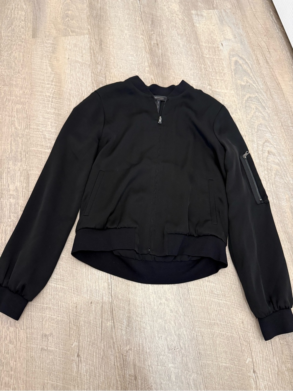 BCBGMaxAzria Light Silk Like Black Bomber Jacket